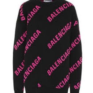 Balenciaga Black Sweater with Pink Logo